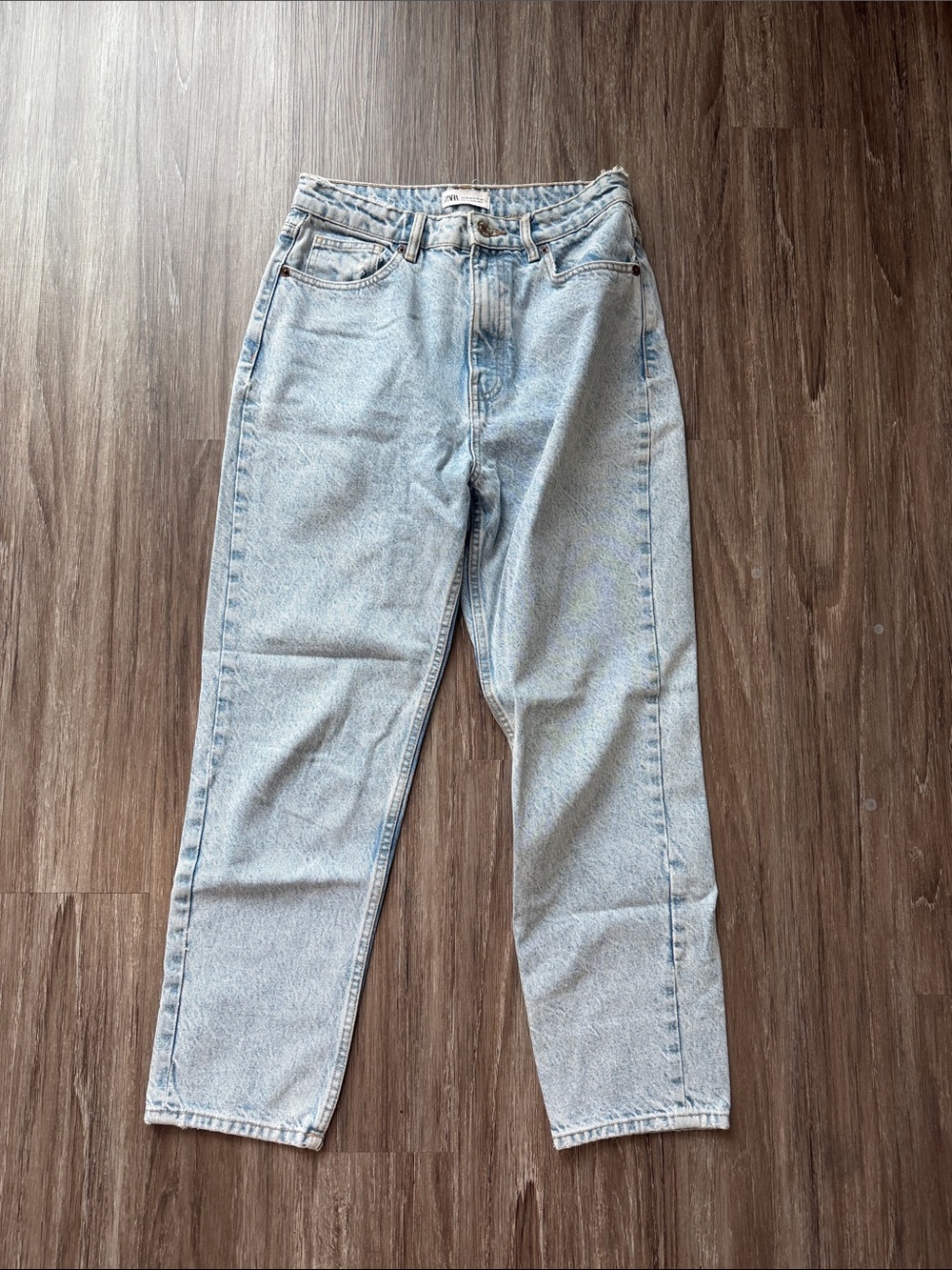 Zara Light Blue High-Rise Straight Jeans